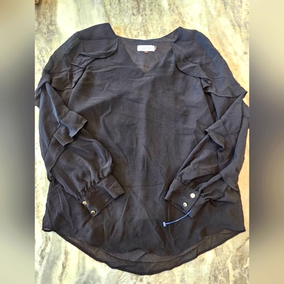 Calvin Klein Black Sheer Puff Sleeve Blouse Size S - Picture 1 of 7